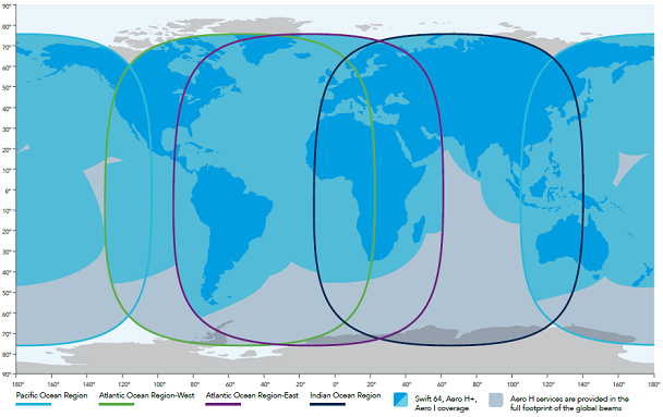 Inmarsat Aero H and H+ Coverage Map.